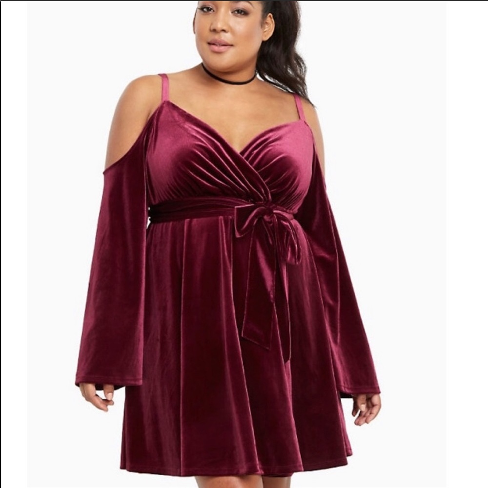 Torrid Velvet Cold Shoulder Wrap Dress